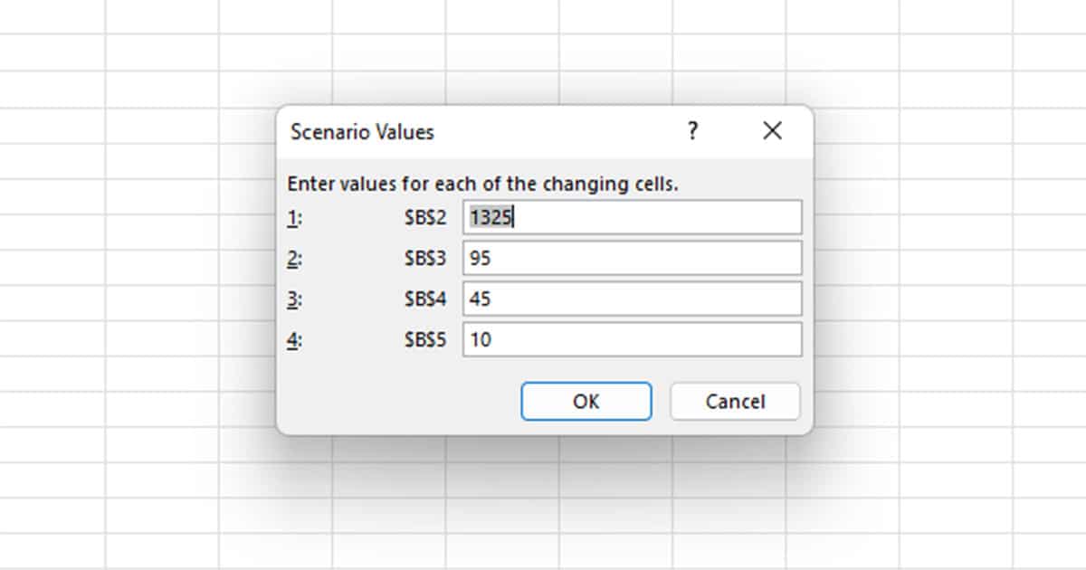 Enter Scenario Values Excel