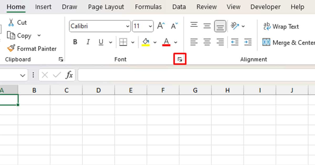 Expand Font section in Excel