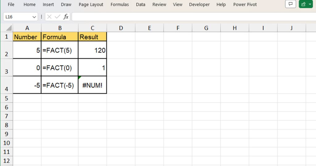 FACT function in Excel