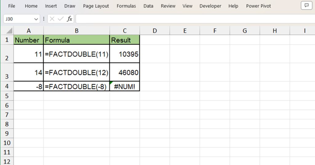 FACTDOUBLE function in Excel