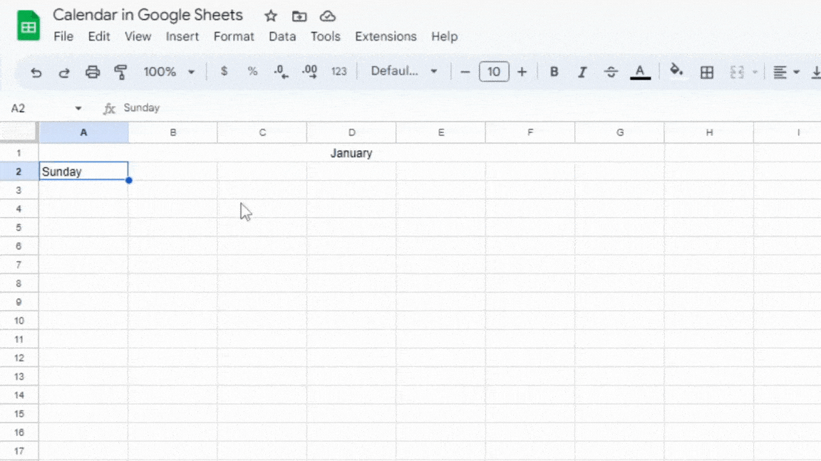 Fill Days in a Week Google Sheets