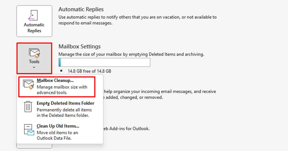 Mailbox Cleanup Outlook