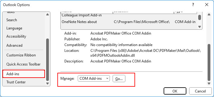 Manage-COM-add-ins-Outlook