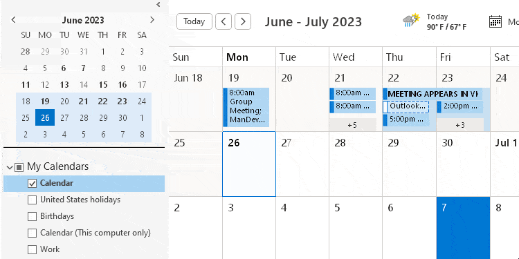 Merge and view two calendar Outlook