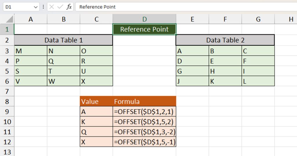 OFFSET Formula to return a singular value Excel