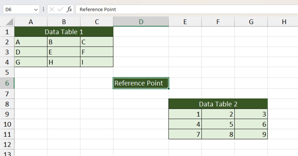 OFFSET function data table