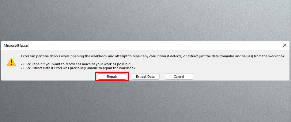 On the Confirmation window, click Repair