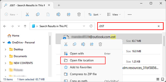 Search and open-OST-PST-file-location
