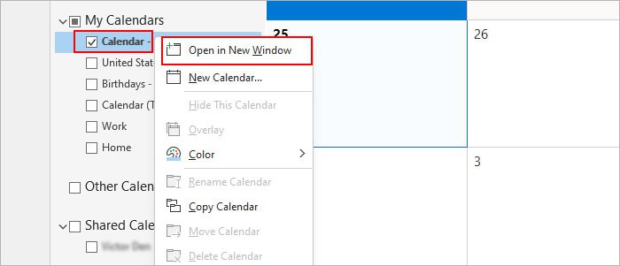 Open-Outlook-calendar-in-new-window