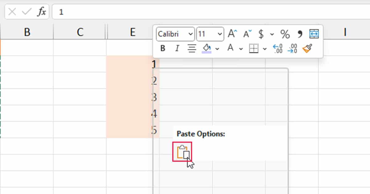 Paste Feature in Excel
