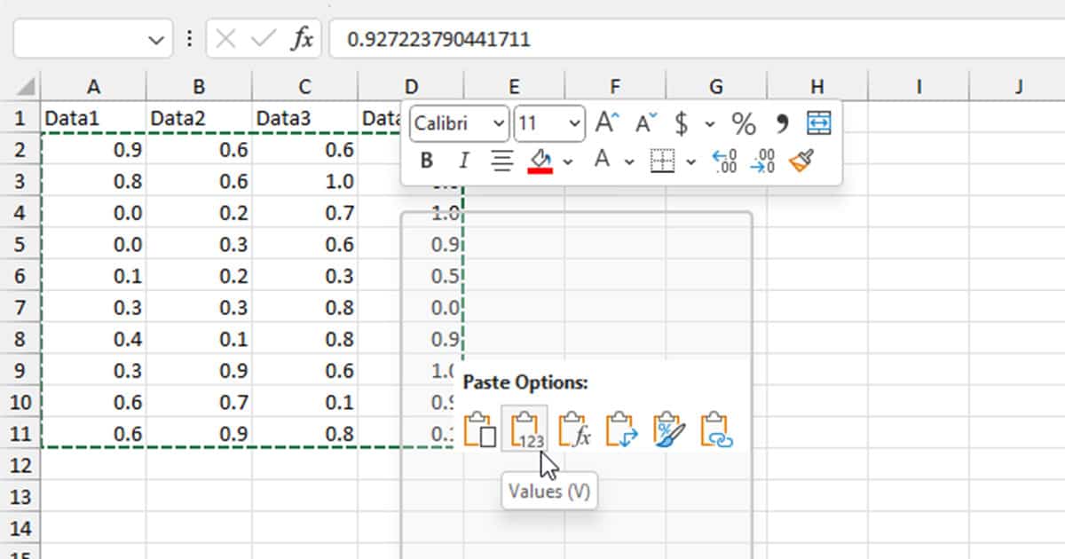 Paste Values in Excel