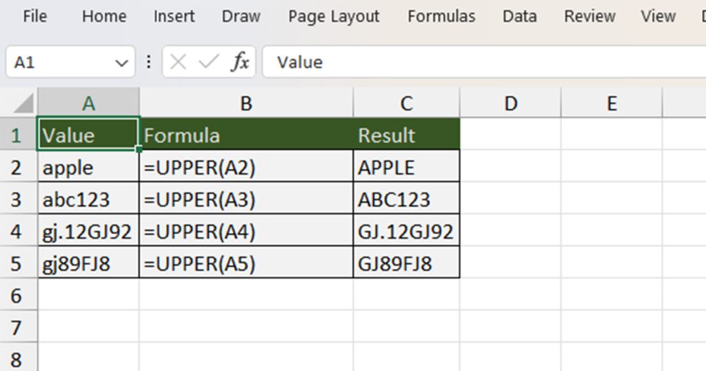 Referencing values in UPPER function