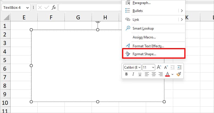 Right-click on the box and pick Format Shape