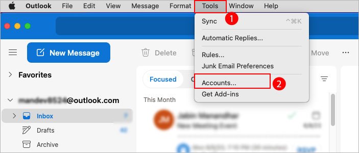 Tools-and-accounts-Outlook-Mac