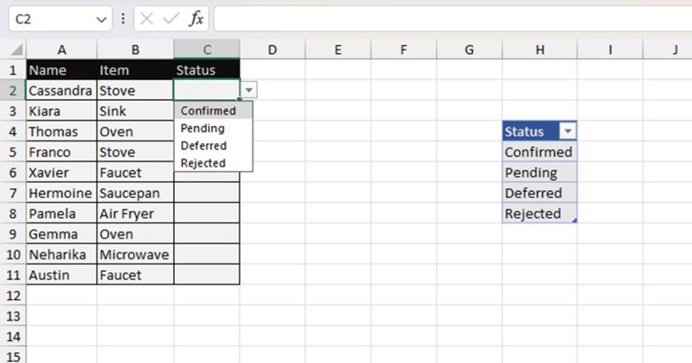 How to Use Excel Data Validation List from Table