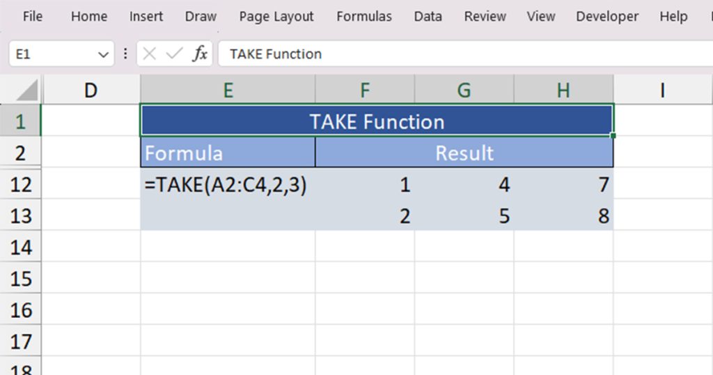 Use TAKE to extract second row third column from an array