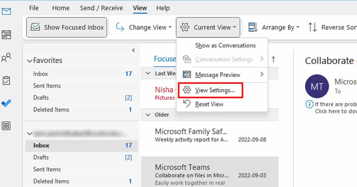 View Settings Outlook