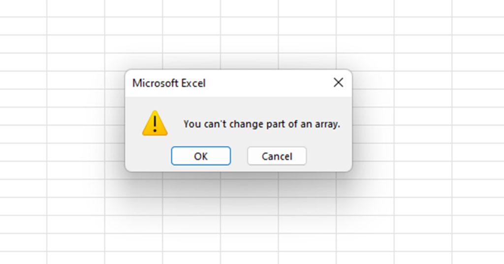 You cant change part of an array Excel