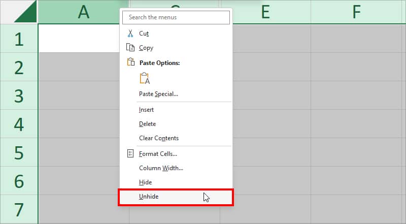 right-click on Column Header and choose Unhide
