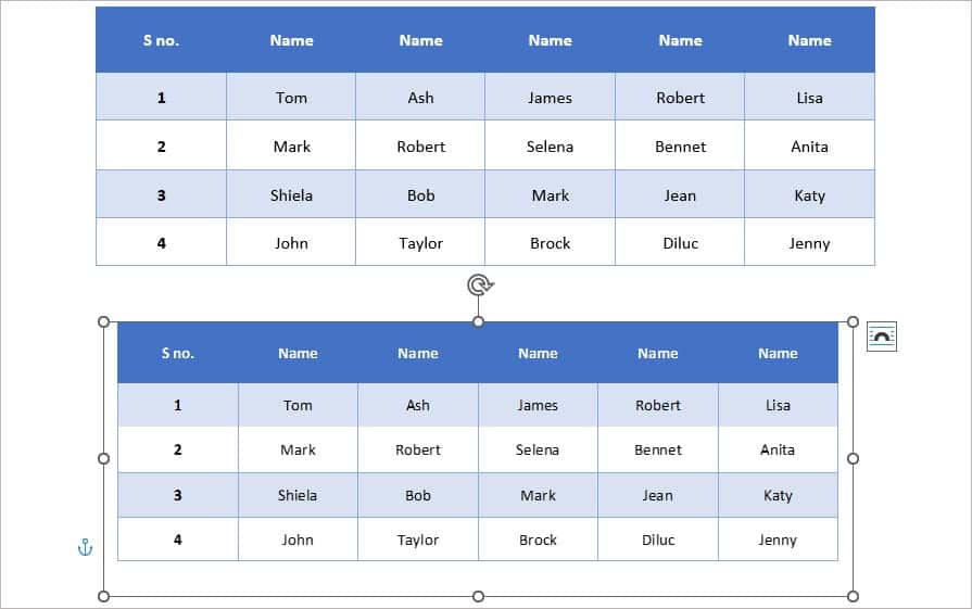 table as image file