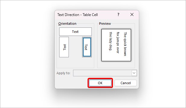 text direction window