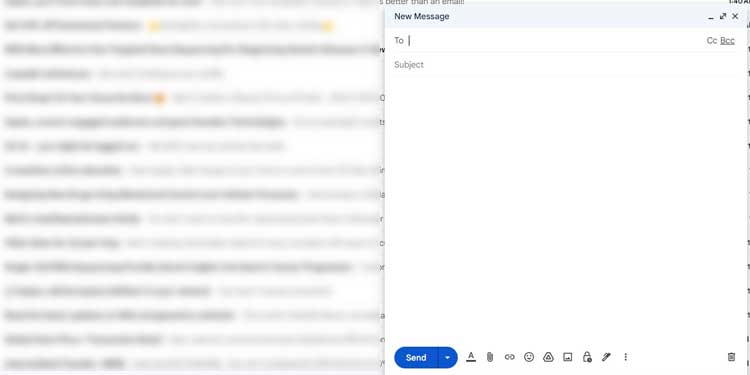 A dialog box for a new message pops up