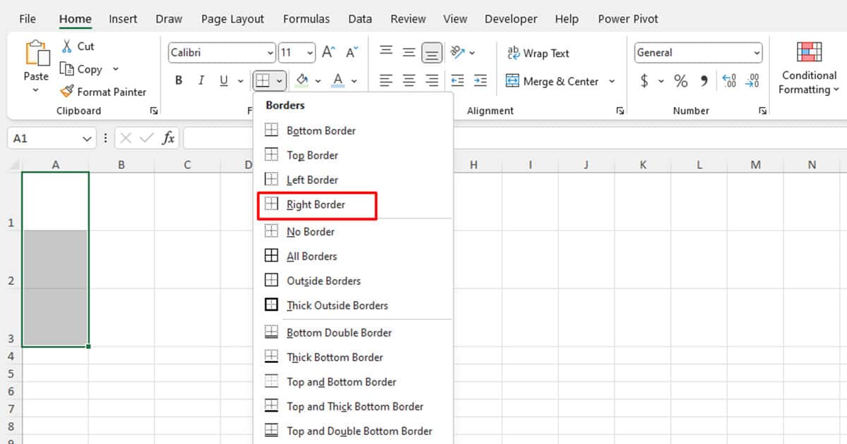 Apply Right border in Excel