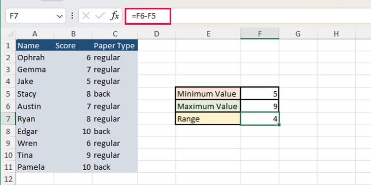 Calculate range in Excel using MINIFS and MAXIFS
