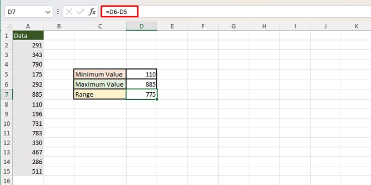 Calculate range in Excel
