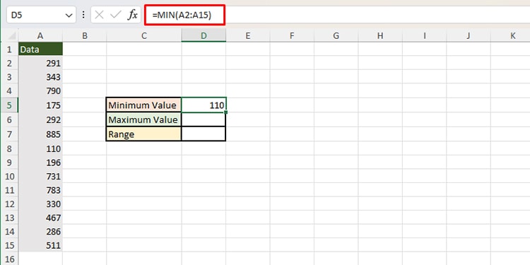 Calculate the minimum value in a range