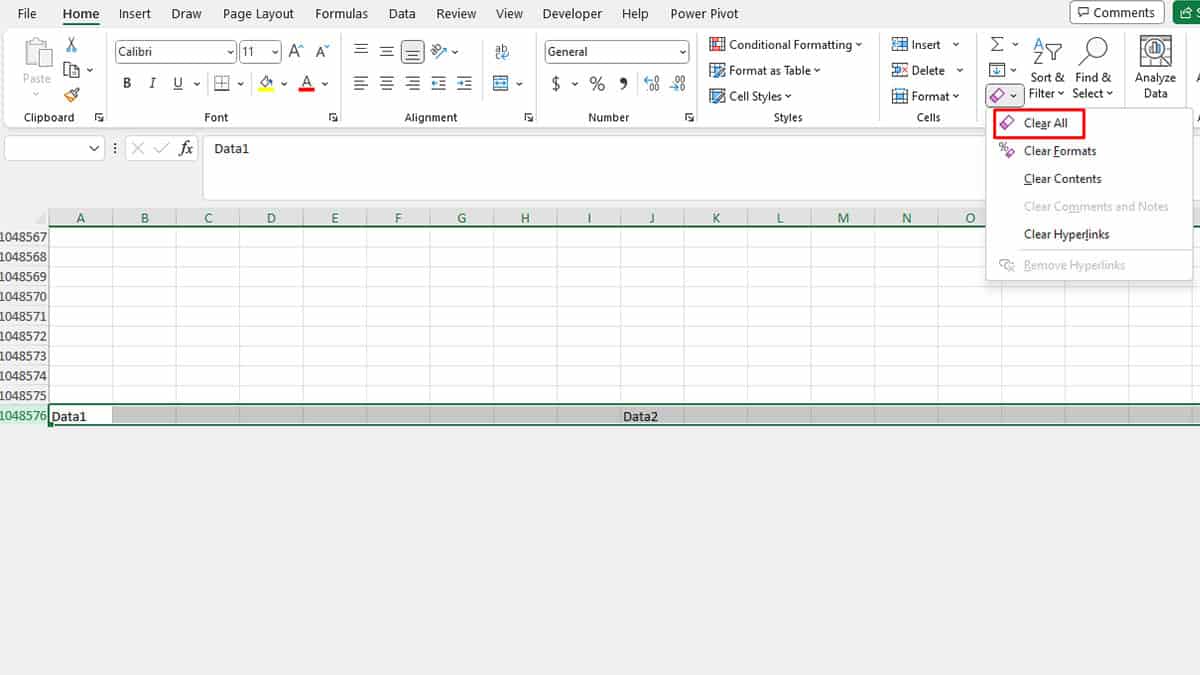 Clear All Data Excel