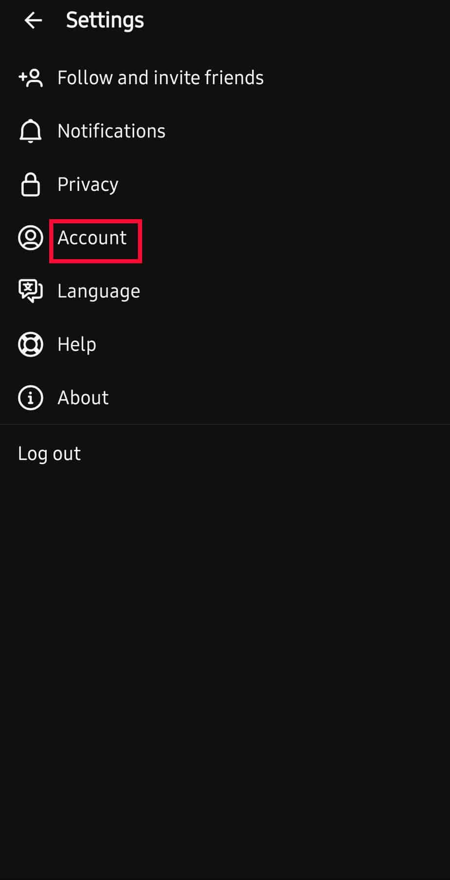 Click on the Account option