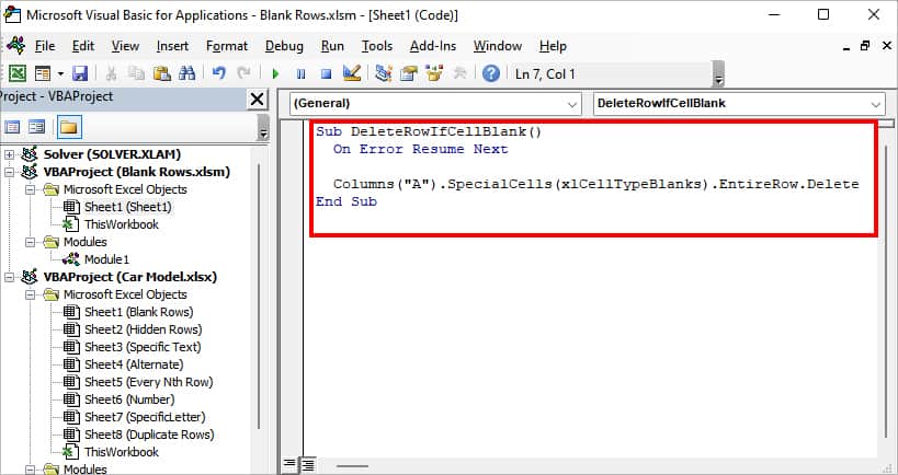 Copy the VBA code given in the box and paste them into your VBA window