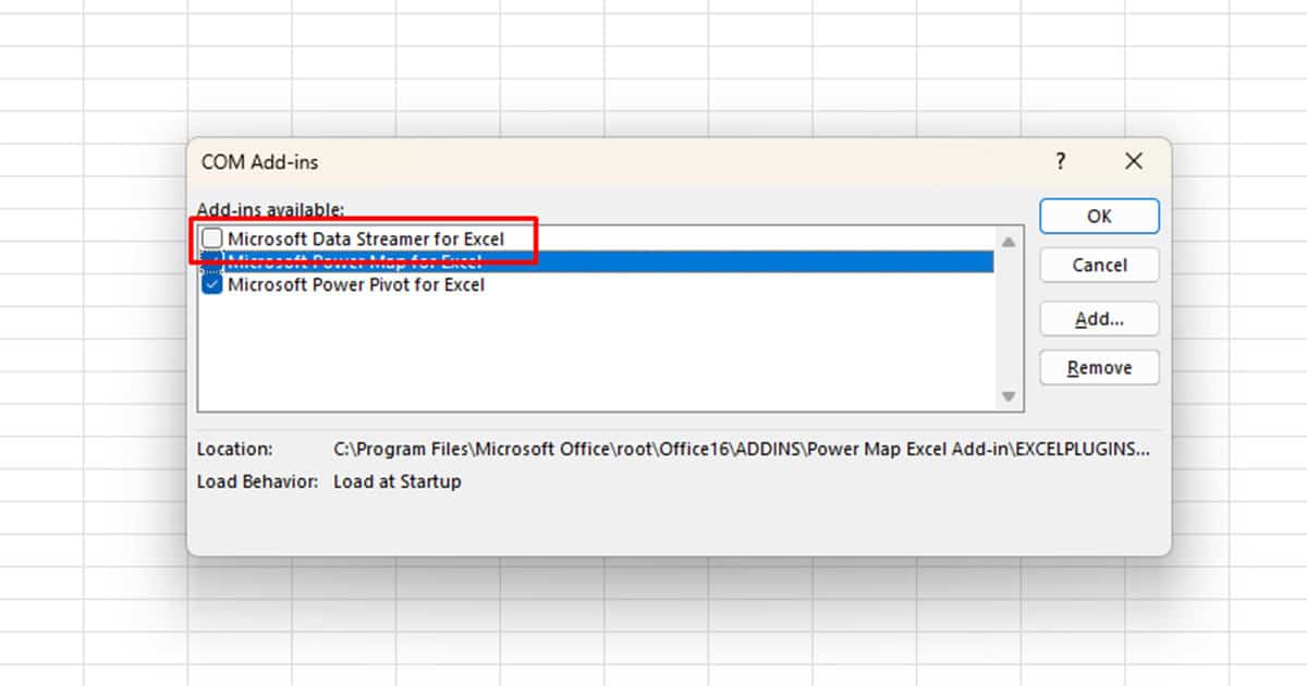 Disable Add-in Excel