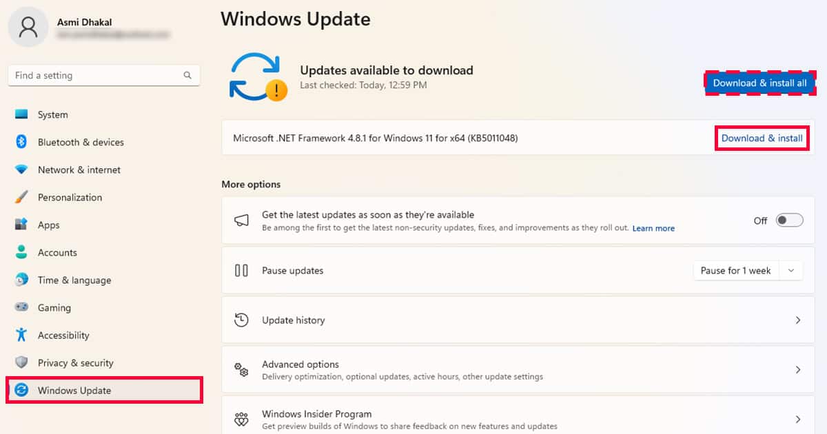 Download and Install Update Windows