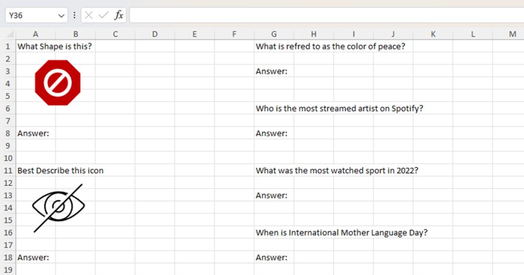 Enter questions in Excel