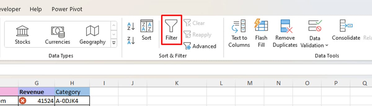 Filter Excel