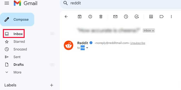 Go to your Inbox on the top left and open any Reddit email