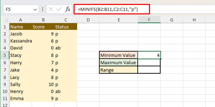 MINIFS function in Excel