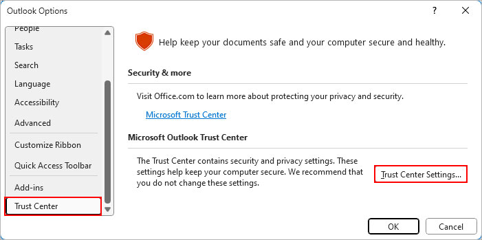 Microsoft-Outlook-trust-center-settings