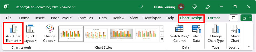 Navigate to the Chart Design Tab and click on Add Chart Element