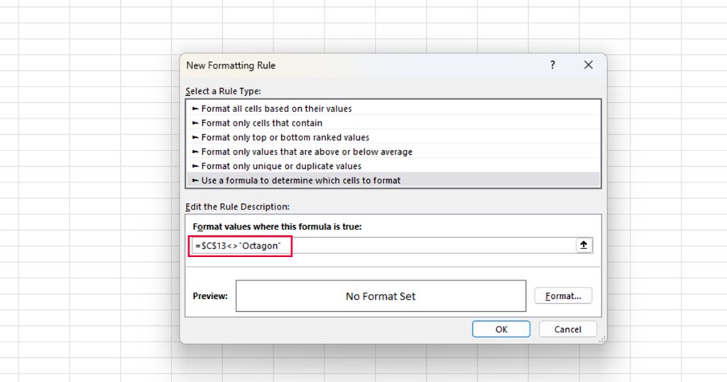 New Formatting rule Excel