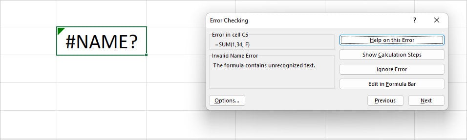 On the Error Checking Window, you can see the cause of the error