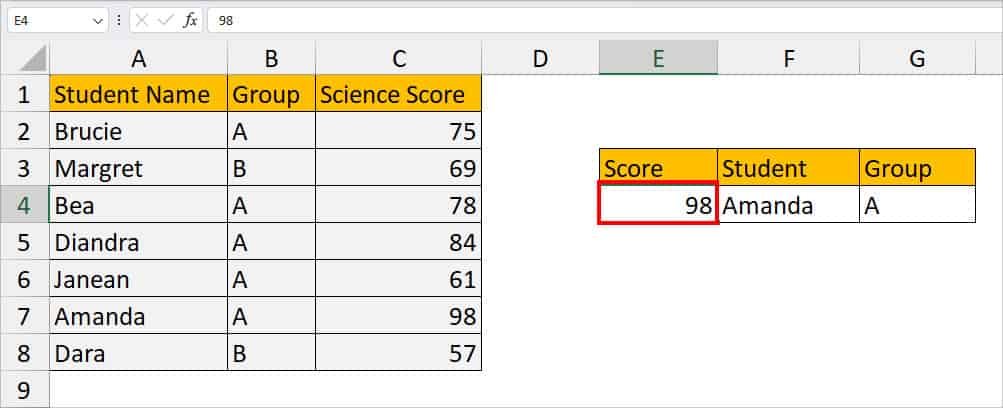 On your sheet, select the cell with lookup value