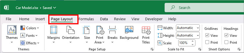 Open Excel workbook and go to the Page Layout Tab