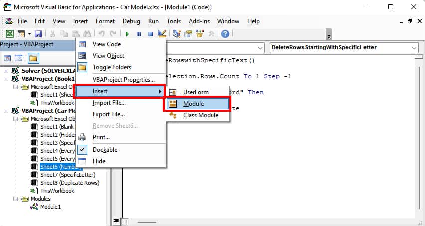 Right-click on Sheet name and choose Insert - Module