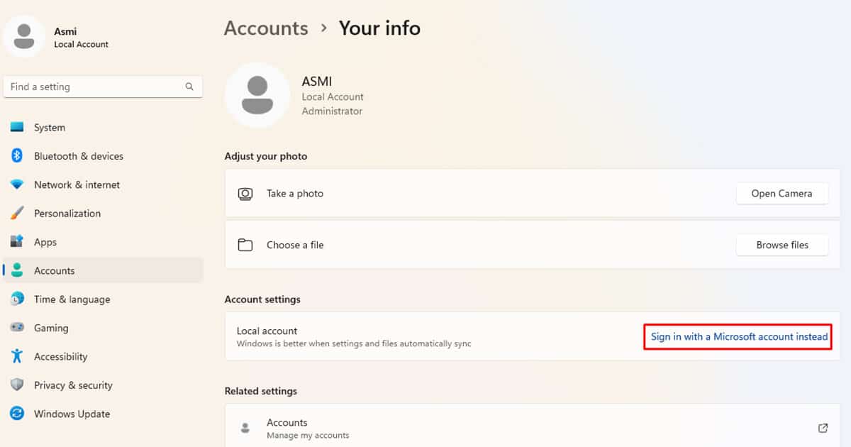 Sign in with MS account