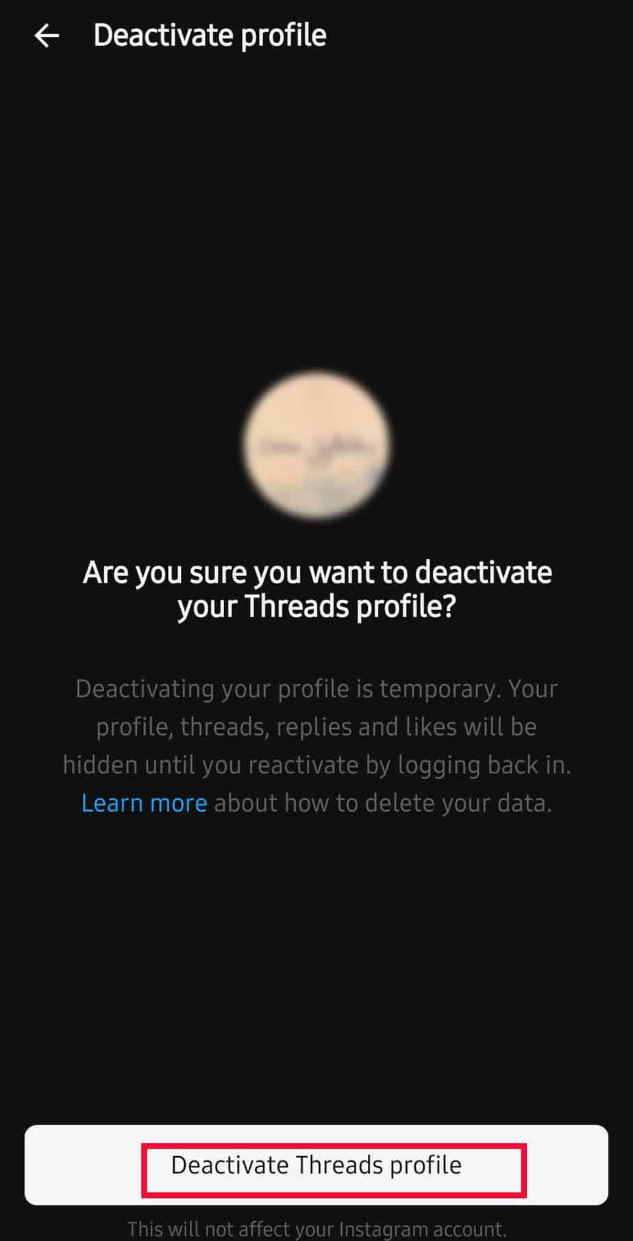 Tap-on-Deactivate-Threads-Profile