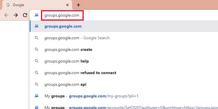 Type groups.google.com and press Enter