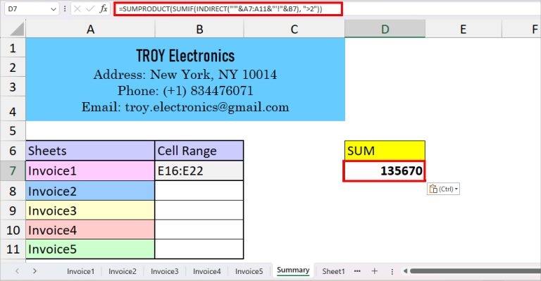 How to Sum Across Multiple Sheets in Excel